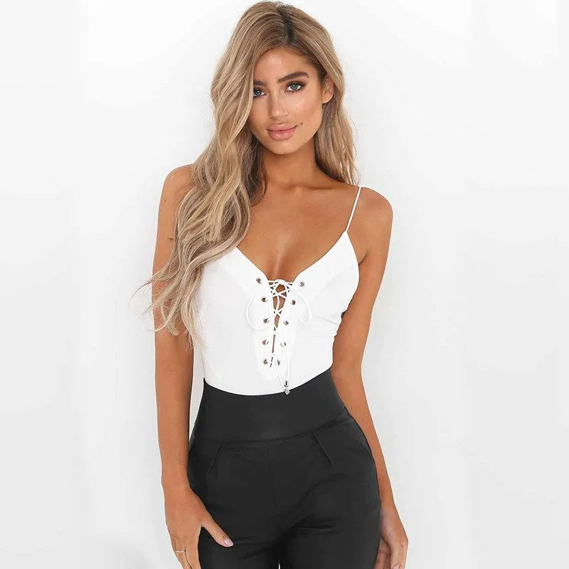 Deep V Front Plunging Bodysuit Top in Black, Green, and White