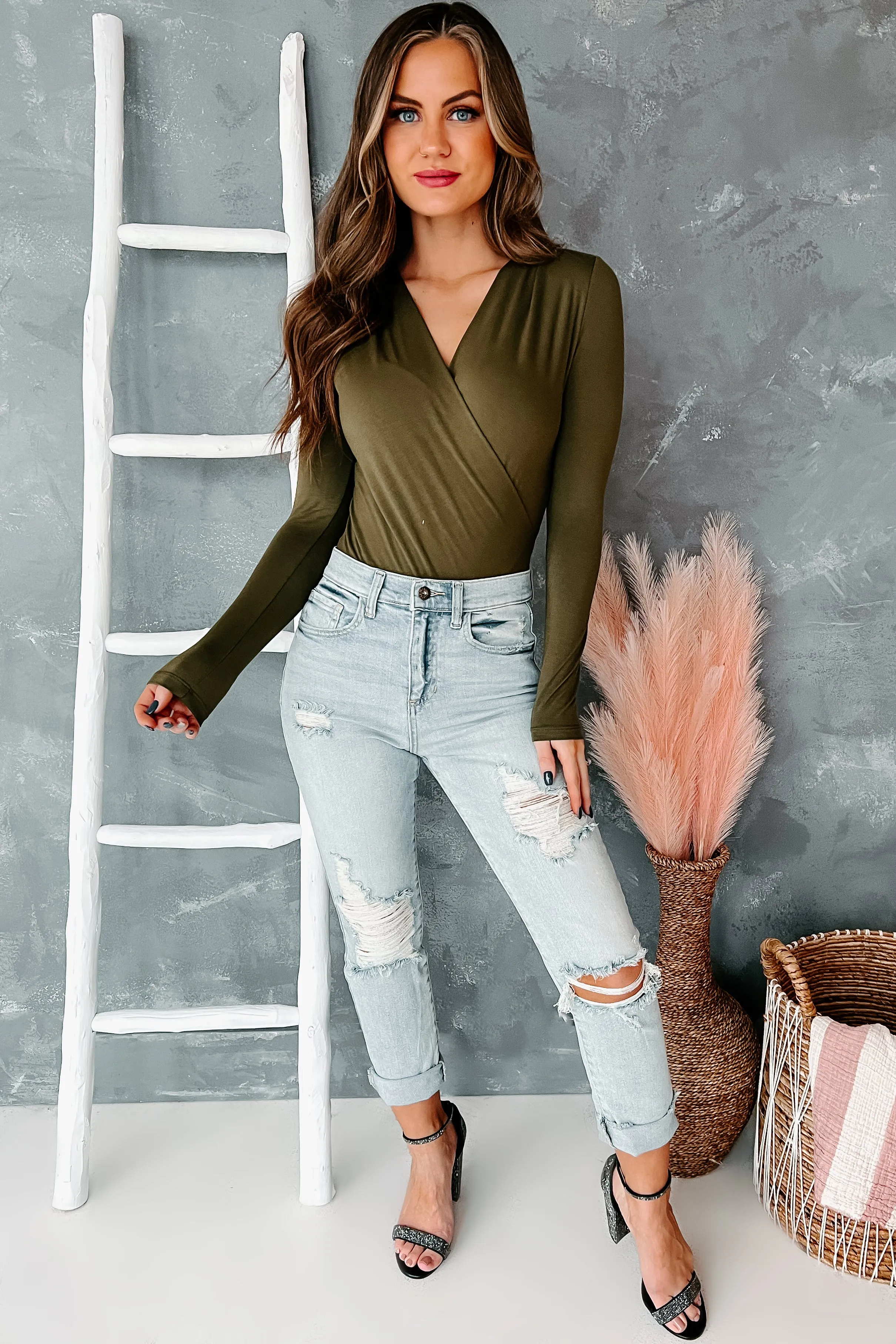 Developing A Crush Surplice Bodysuit (Olive)