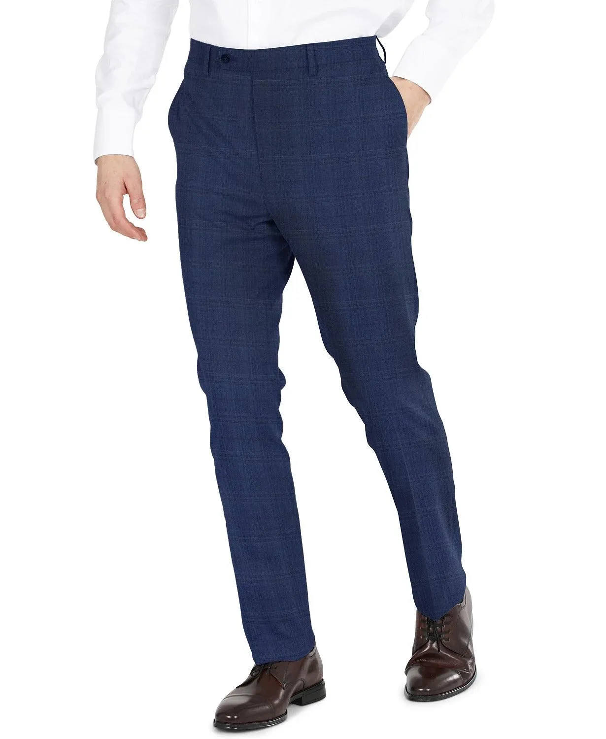 Dkny Mens Modern fit Dress Pants 36 / 34 Blue Plaid Stretch