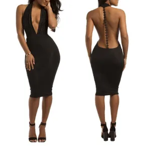 Dominique Deep V-neck Backless Bodycon  Dress