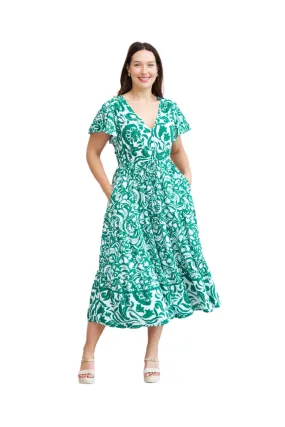 Ember Midi Dress Green Print