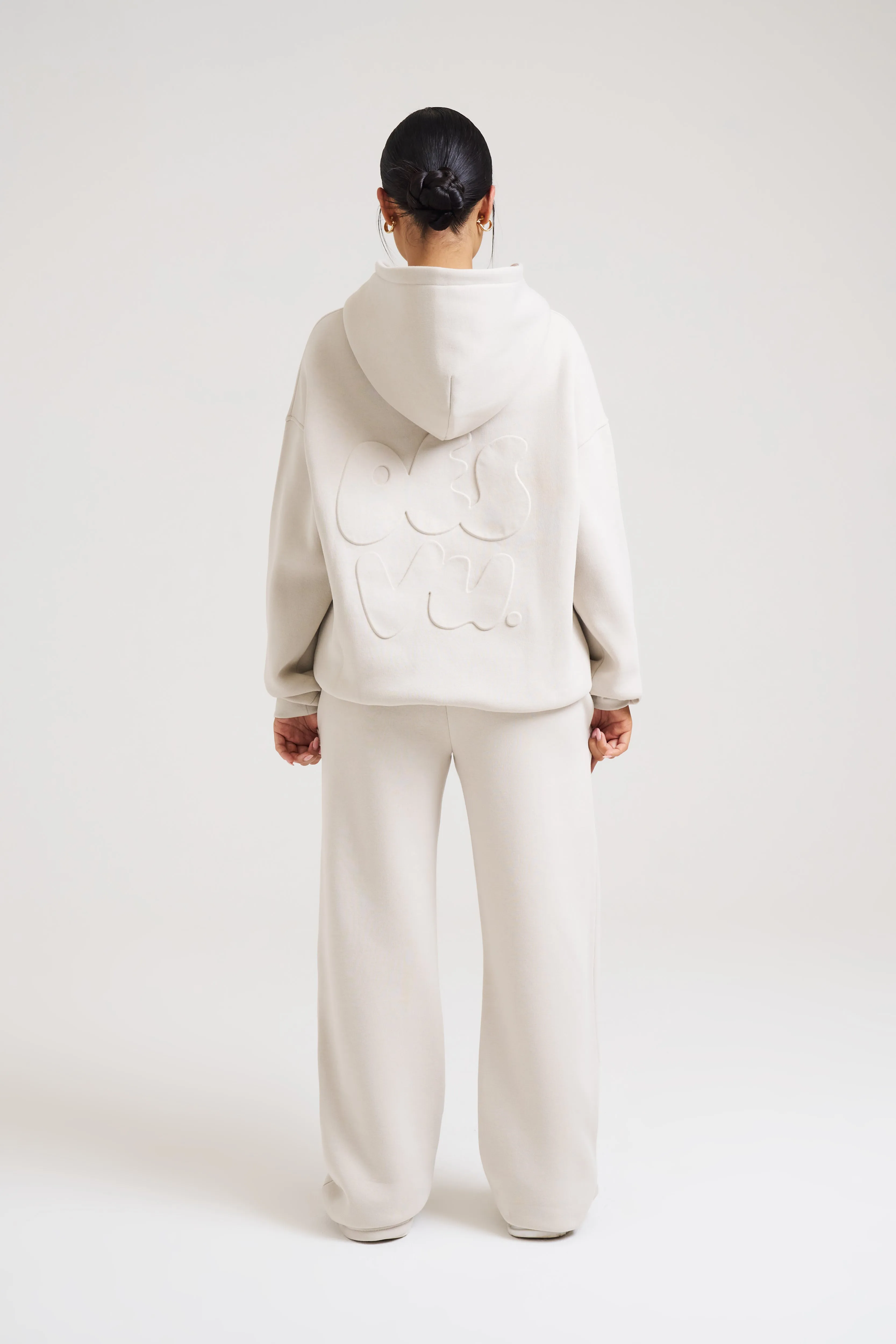 Embossed Wide Leg Joggers - Stone
