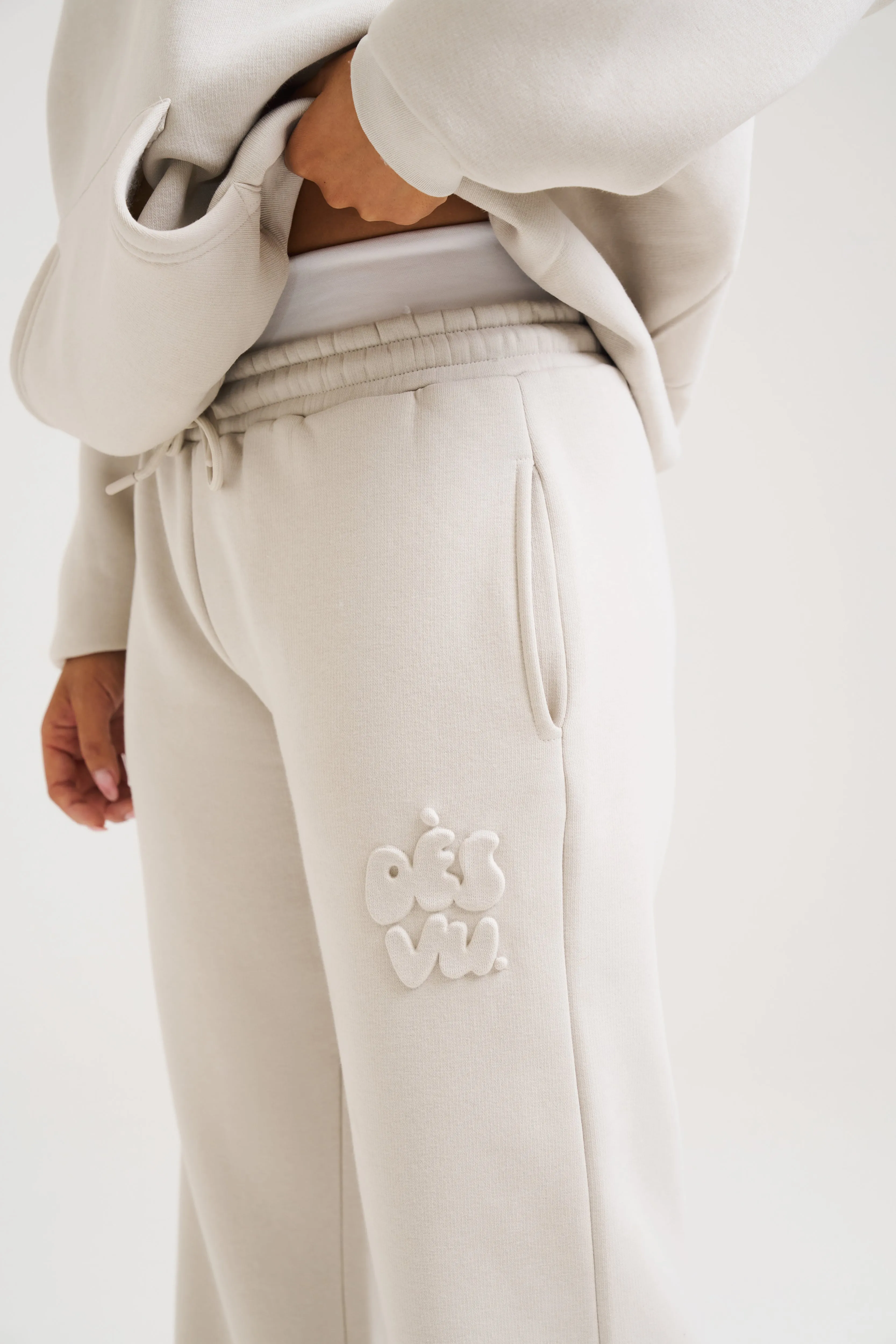 Embossed Wide Leg Joggers - Stone