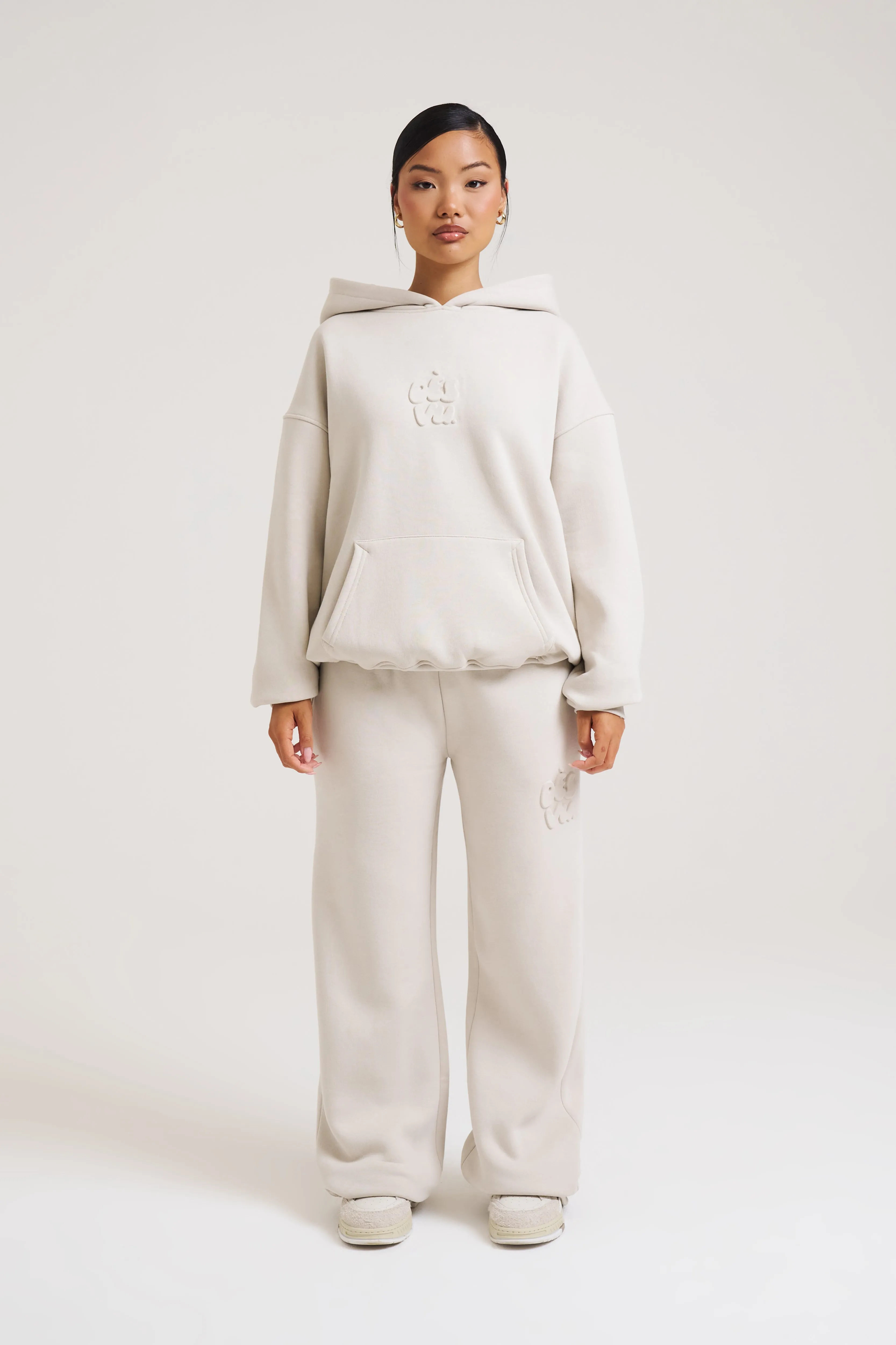 Embossed Wide Leg Joggers - Stone