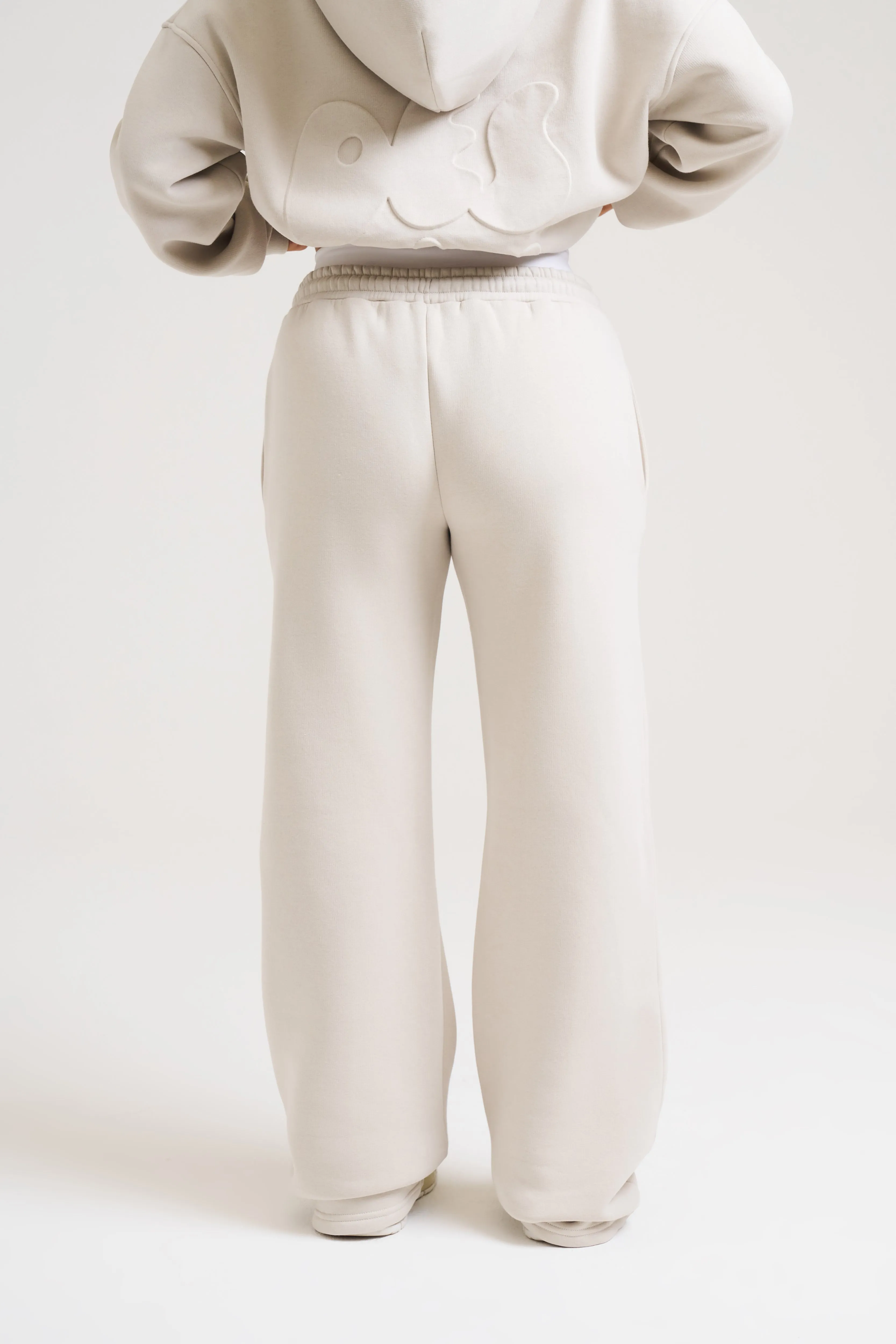 Embossed Wide Leg Joggers - Stone