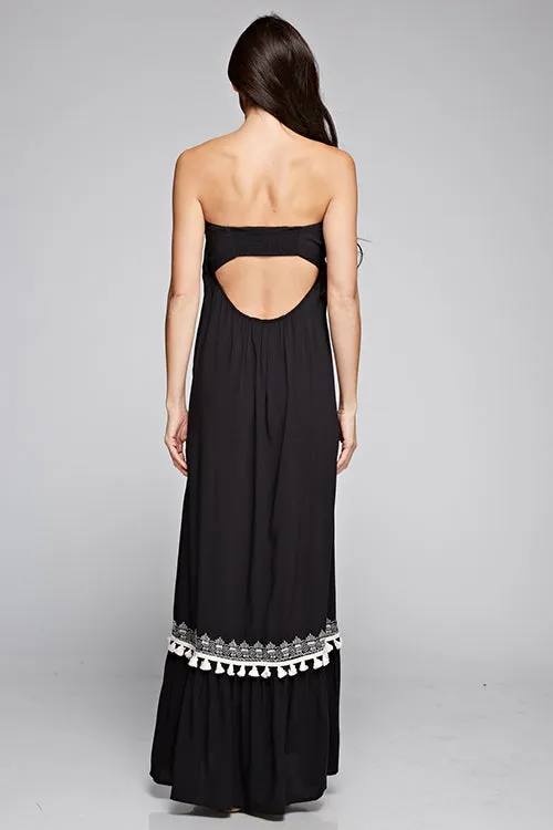 Embroidered Detail Strapless Maxi Dress