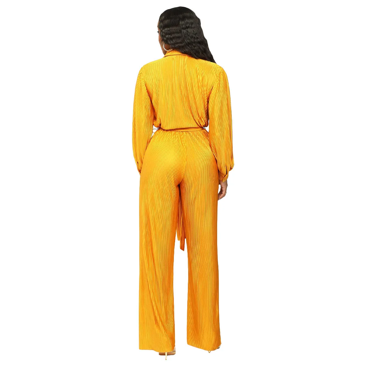 F5204 Long Sleeve Wide Leg Jumpsuit Containing Belt
