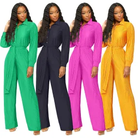 F5204 Long Sleeve Wide Leg Jumpsuit Containing Belt