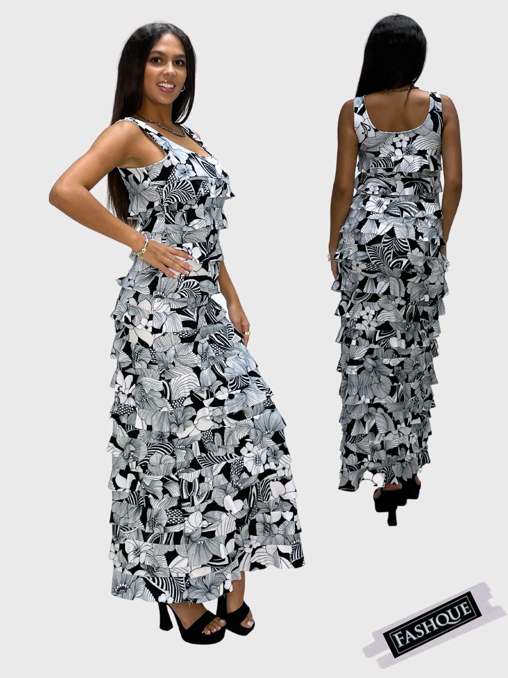 FASHQUE - Ruffle Maxi Dress Sleeveless NEW PRINTED - D2211-8050