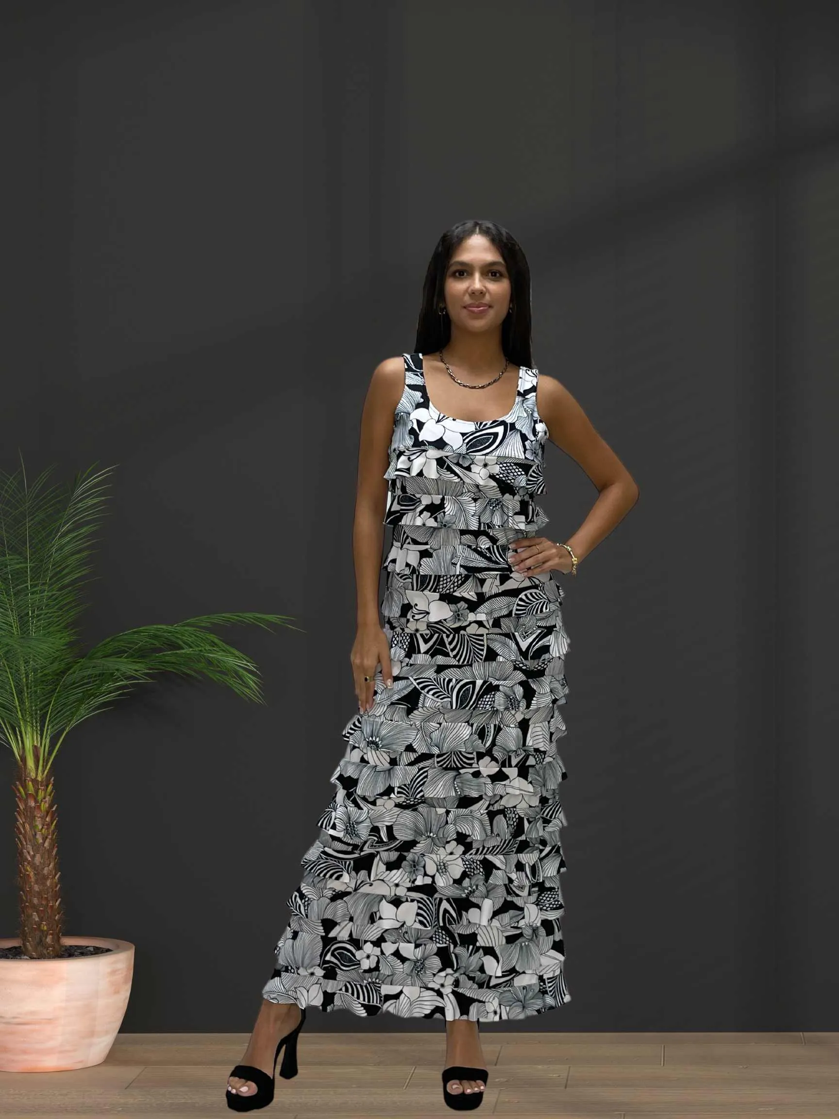 FASHQUE - Ruffle Maxi Dress Sleeveless NEW PRINTED - D2211-8050