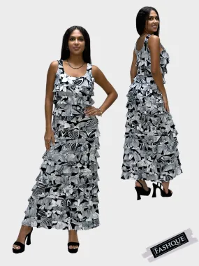 FASHQUE - Ruffle Maxi Dress Sleeveless NEW PRINTED - D2211-8050