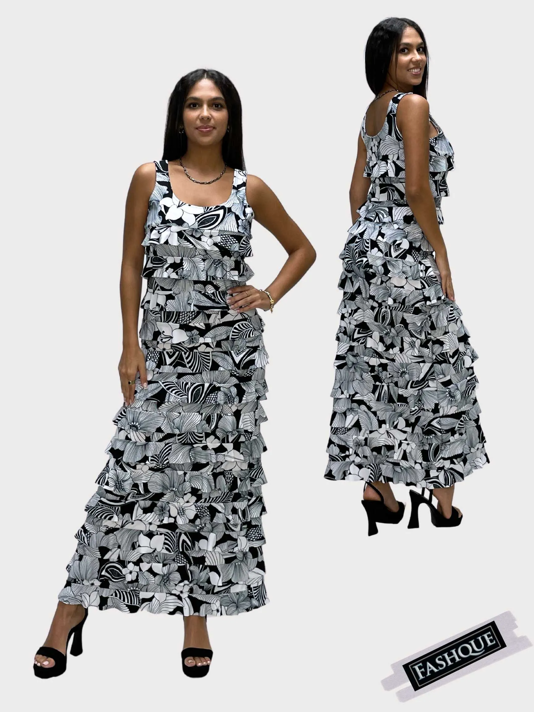 FASHQUE - Ruffle Maxi Dress Sleeveless NEW PRINTED - D2211-8050
