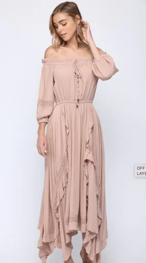 Fate Rayon layered off shoulder maxi dress 4621