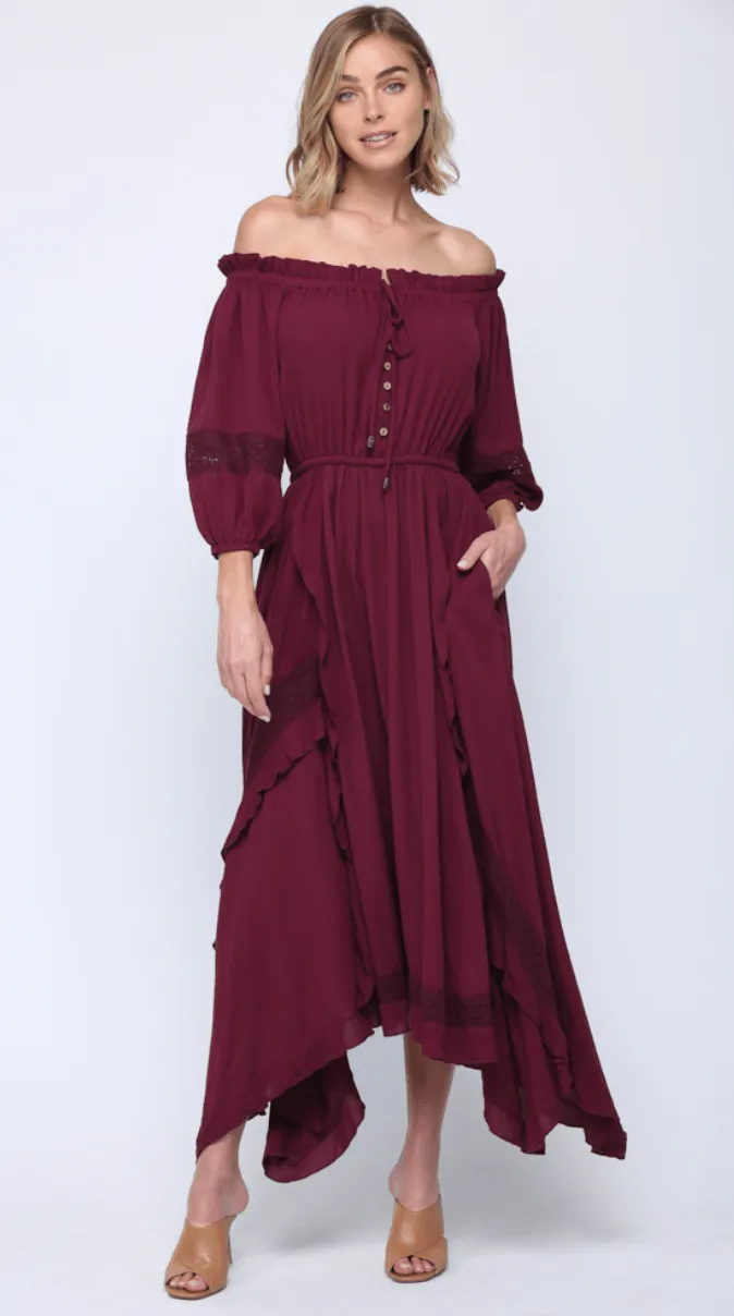Fate Rayon layered off shoulder maxi dress 4621
