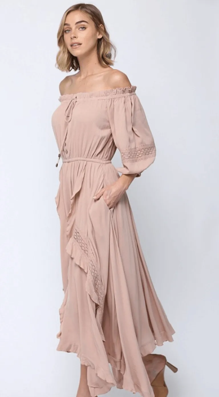 Fate Rayon layered off shoulder maxi dress 4621