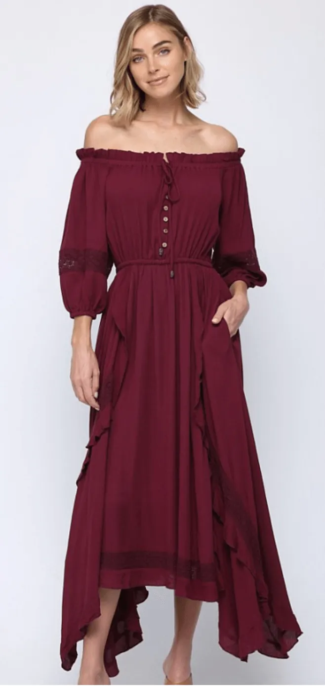 Fate Rayon layered off shoulder maxi dress 4621