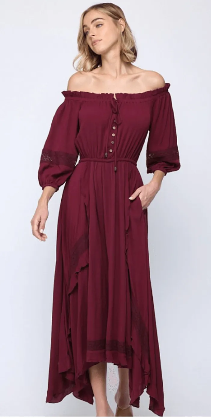 Fate Rayon layered off shoulder maxi dress 4621