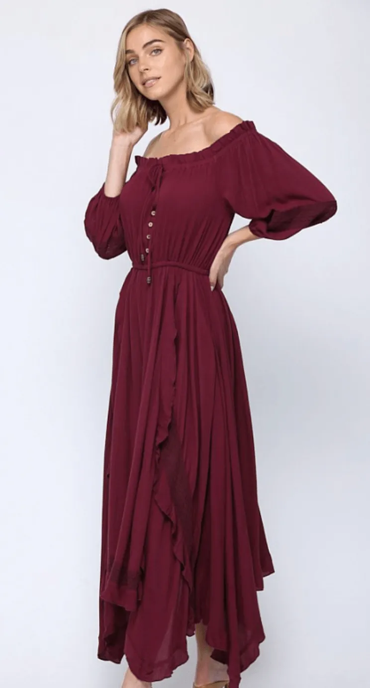 Fate Rayon layered off shoulder maxi dress 4621