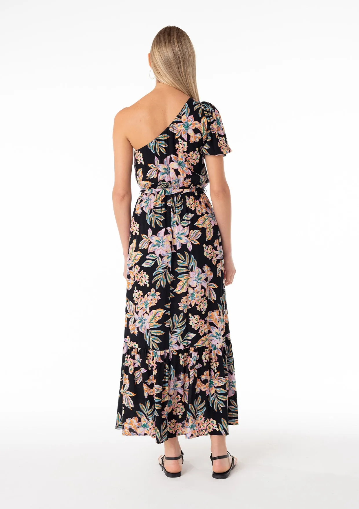 Floral One Shoulder Puff Sleeve Maxi Dress