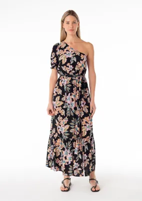 Floral One Shoulder Puff Sleeve Maxi Dress
