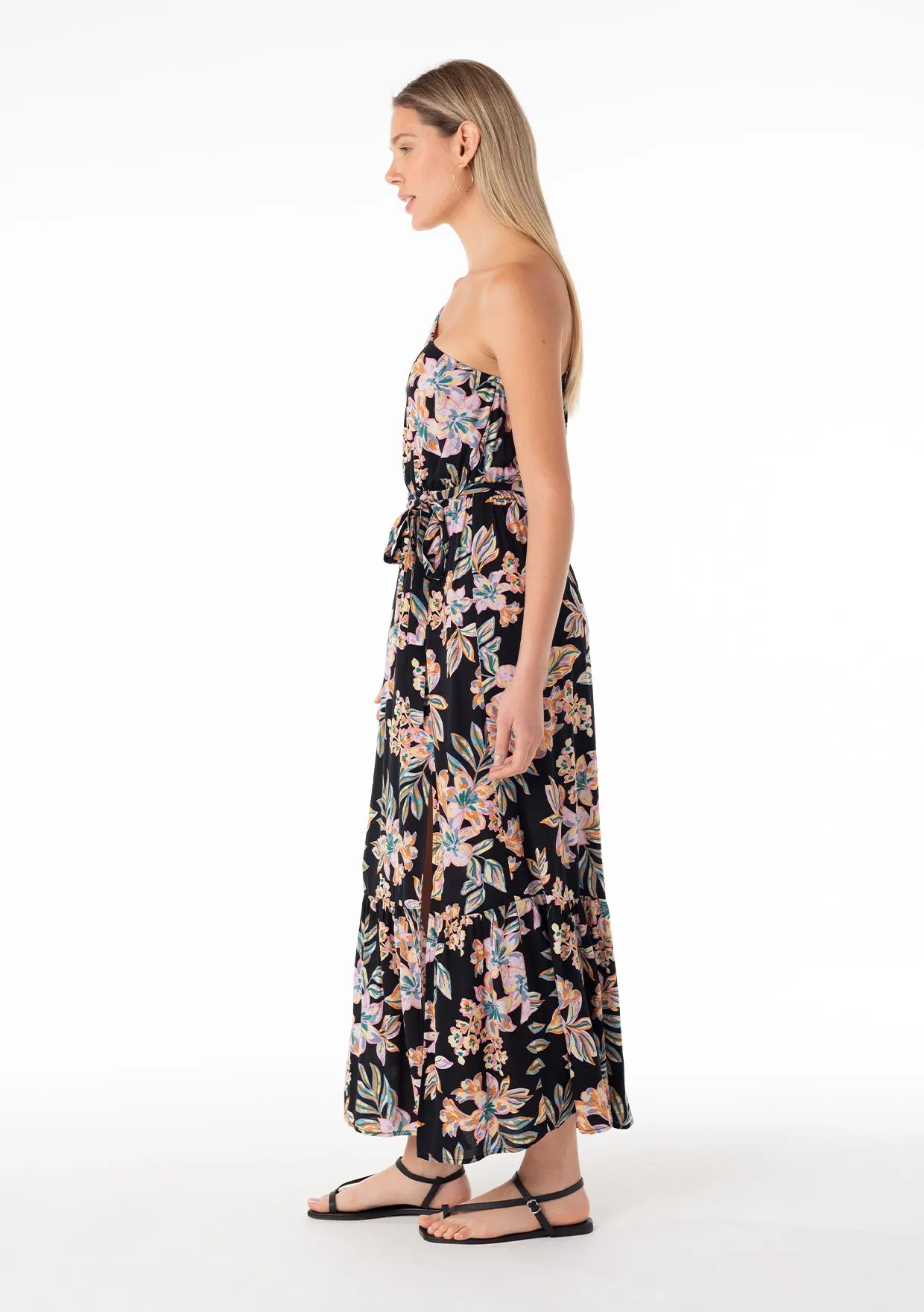 Floral One Shoulder Puff Sleeve Maxi Dress