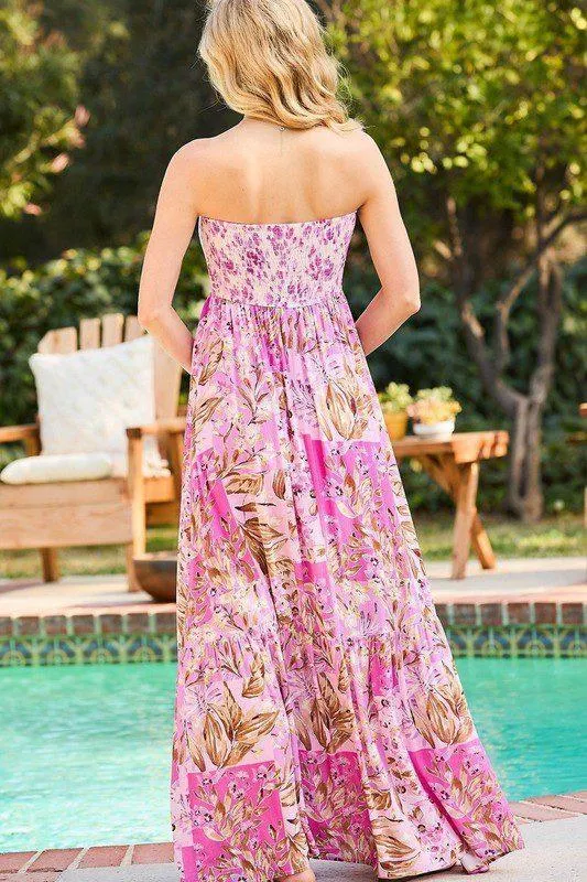 Floral Smocking Tube Top Maxi Dress