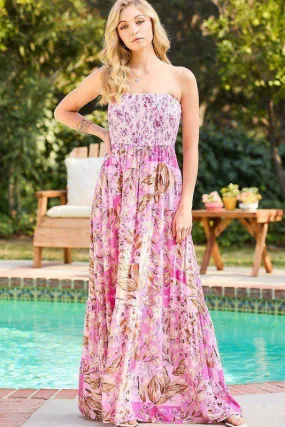 Floral Smocking Tube Top Maxi Dress
