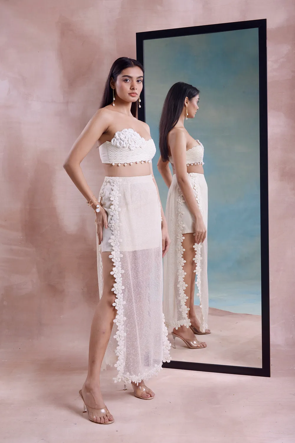 Floret Scalloped Straight Skirt With Floret Bustier