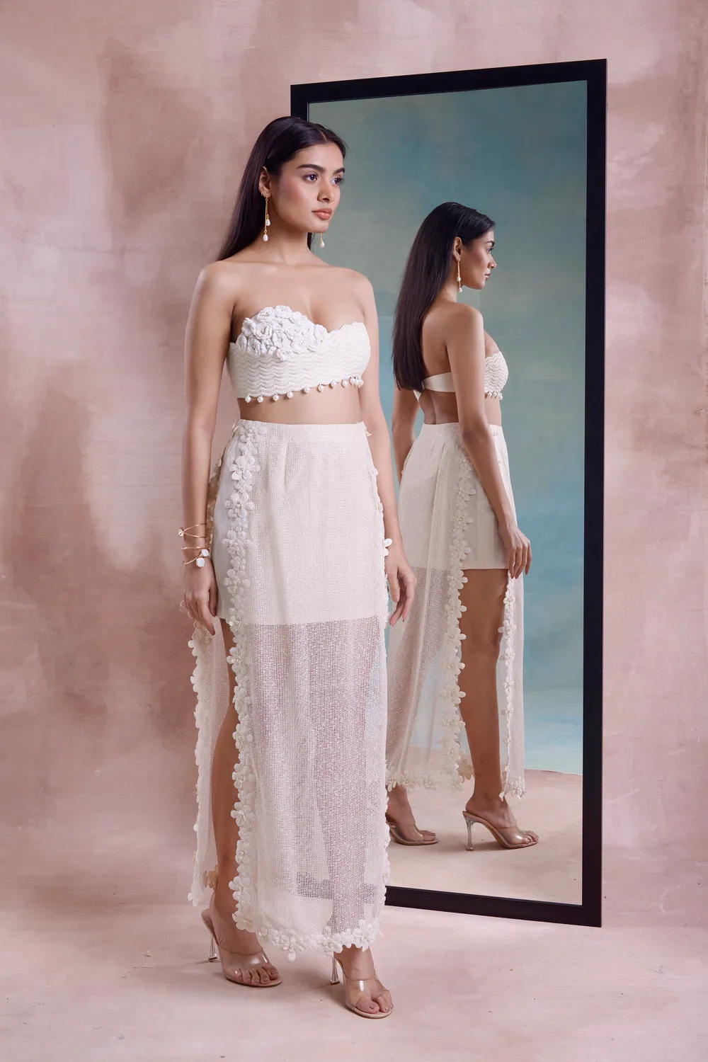 Floret Scalloped Straight Skirt With Floret Bustier