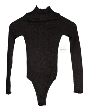 Free People Black Mara Mock Neck Long Sleeve Bodysuit UK M/L