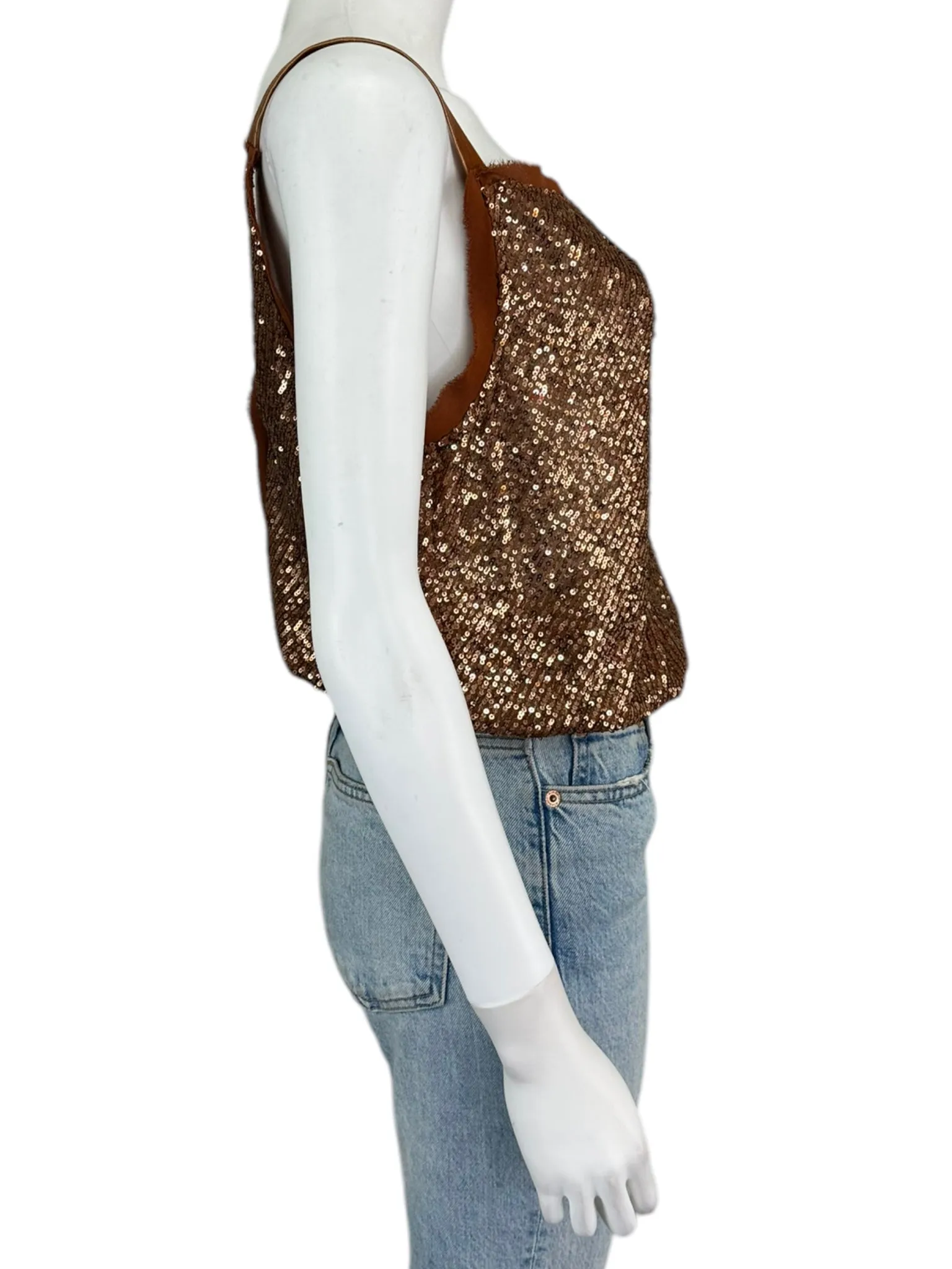 Free People Orange Sequin Bodysuit Size XS