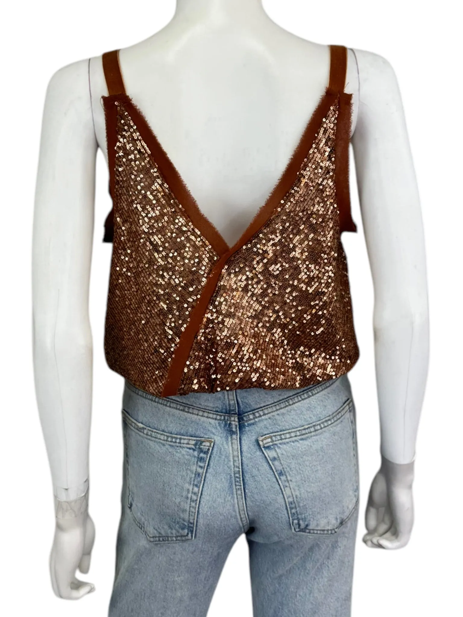 Free People Orange Sequin Bodysuit Size XS