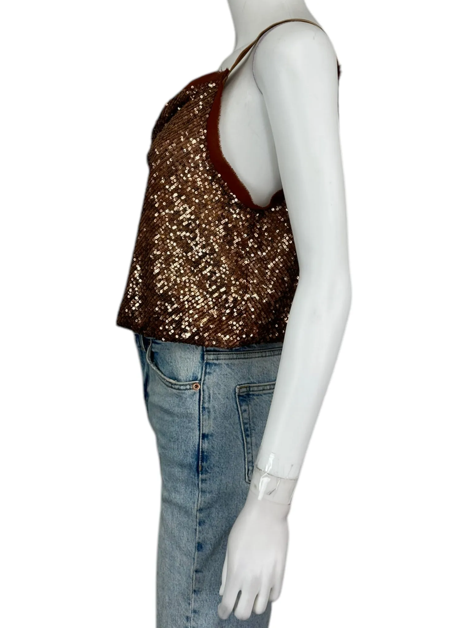 Free People Orange Sequin Bodysuit Size XS