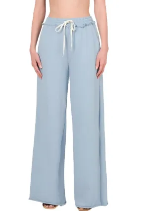 French Terry Drawstring Waist Raw Edge Hem Pants