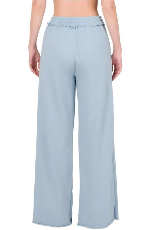 French Terry Drawstring Waist Raw Edge Hem Pants