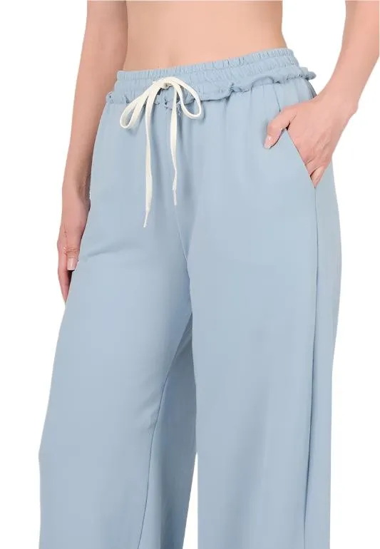 French Terry Drawstring Waist Raw Edge Hem Pants