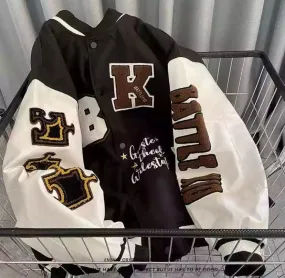 Fuzzy Letter Embroidered Varsity Jacket