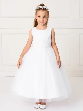 Girls White or Ivory Delicate Floral Applique Dress