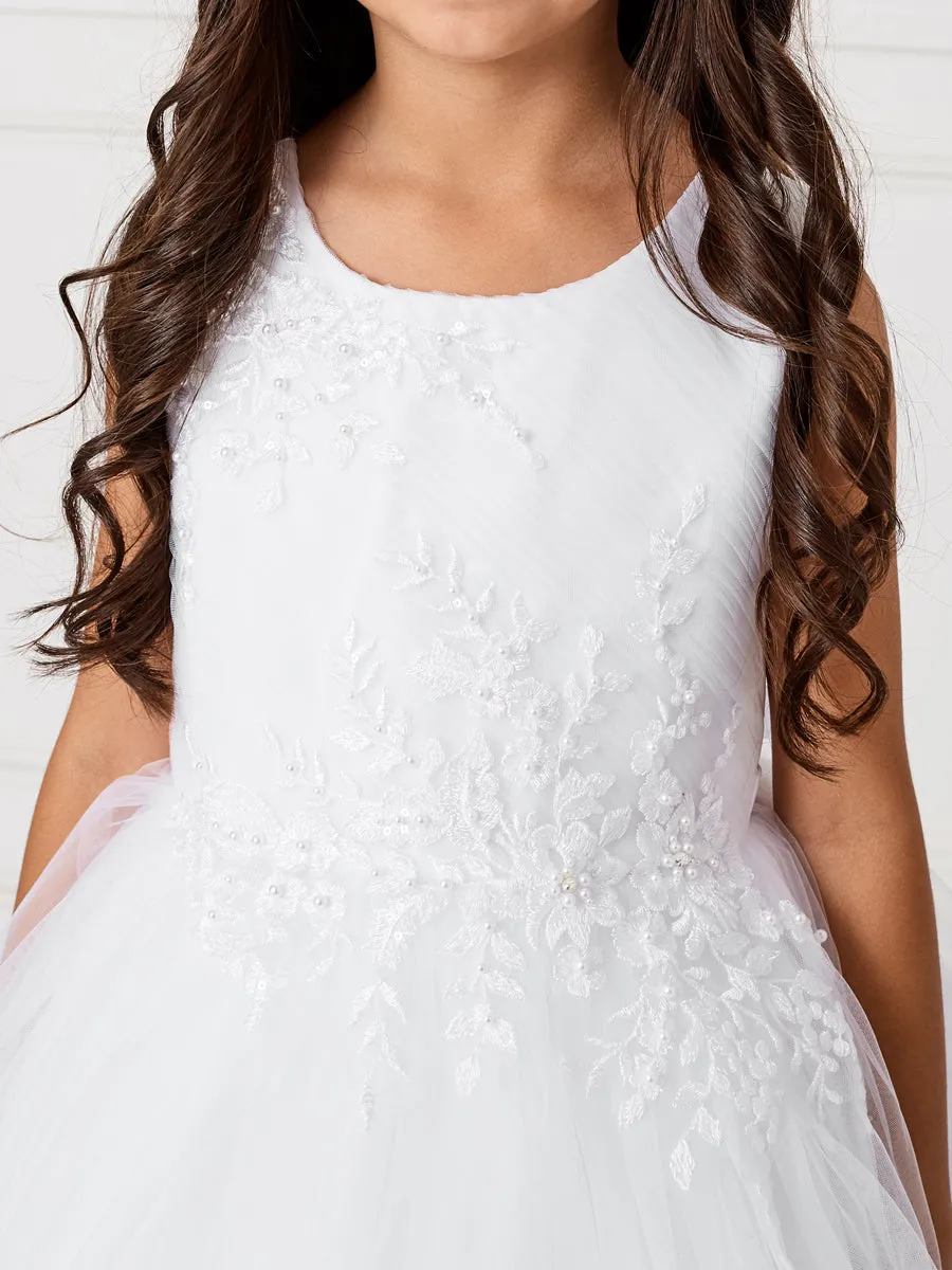 Girls White or Ivory Delicate Floral Applique Dress