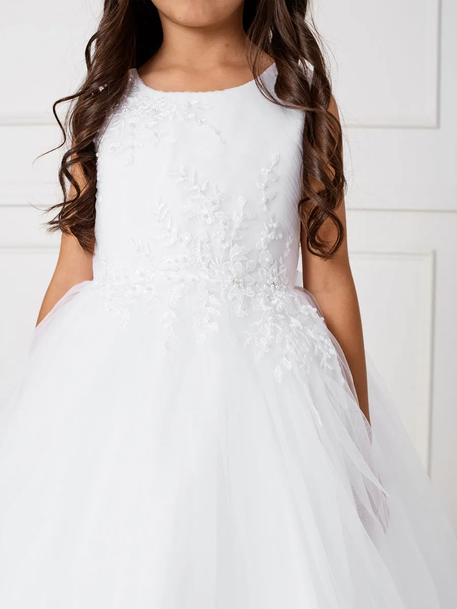 Girls White or Ivory Delicate Floral Applique Dress