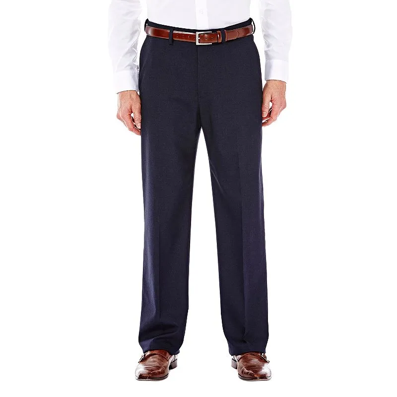 Haggar Mens Classic fit Dress Pants 44 / 30 Navy Blue Solid Stretch
