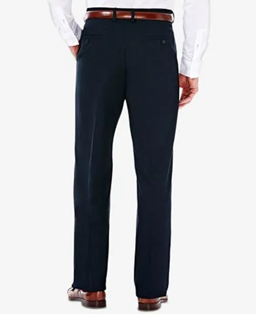 Haggar Mens Classic fit Dress Pants 44 / 30 Navy Blue Solid Stretch