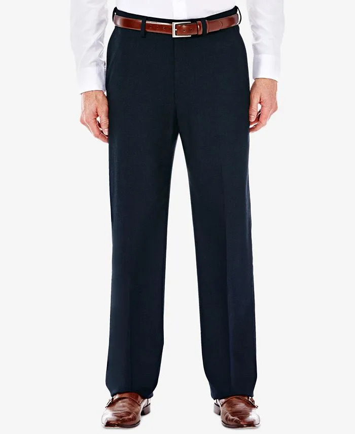 Haggar Mens Classic fit Dress Pants 44 / 30 Navy Blue Solid Stretch