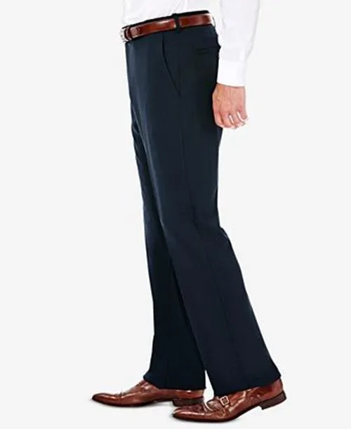 Haggar Mens Classic fit Dress Pants 44 / 30 Navy Blue Solid Stretch