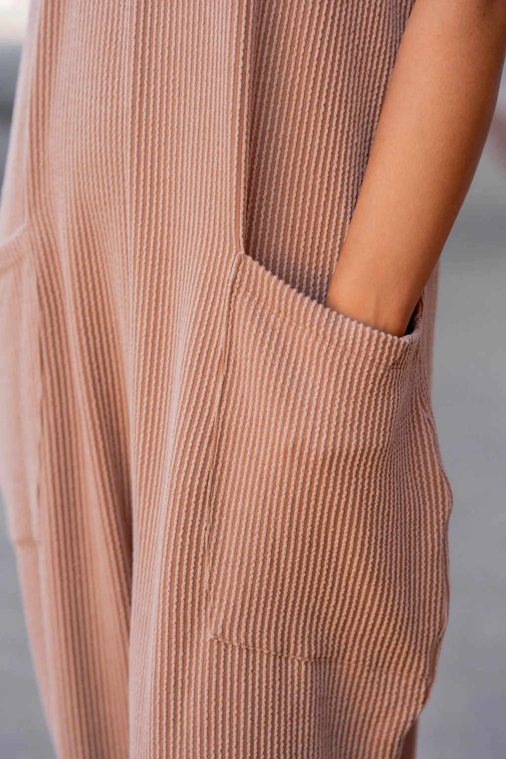 Heavily Ribbed Two Pocket Tank Jumpsuit