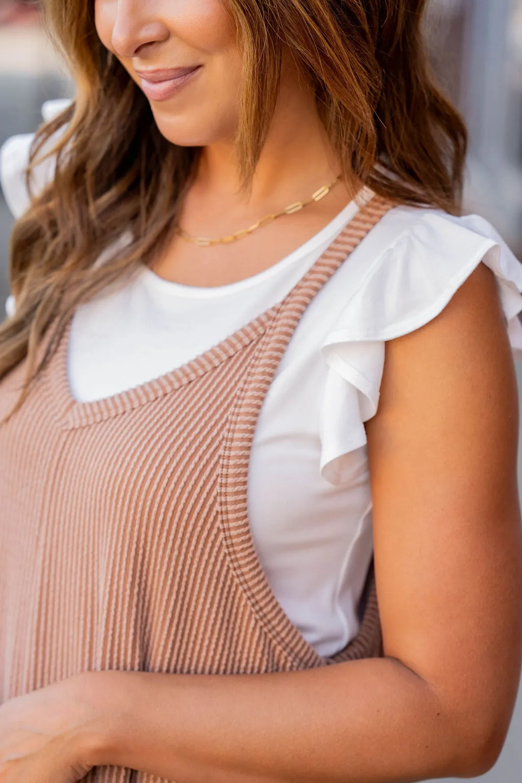 Heavily Ribbed Two Pocket Tank Jumpsuit