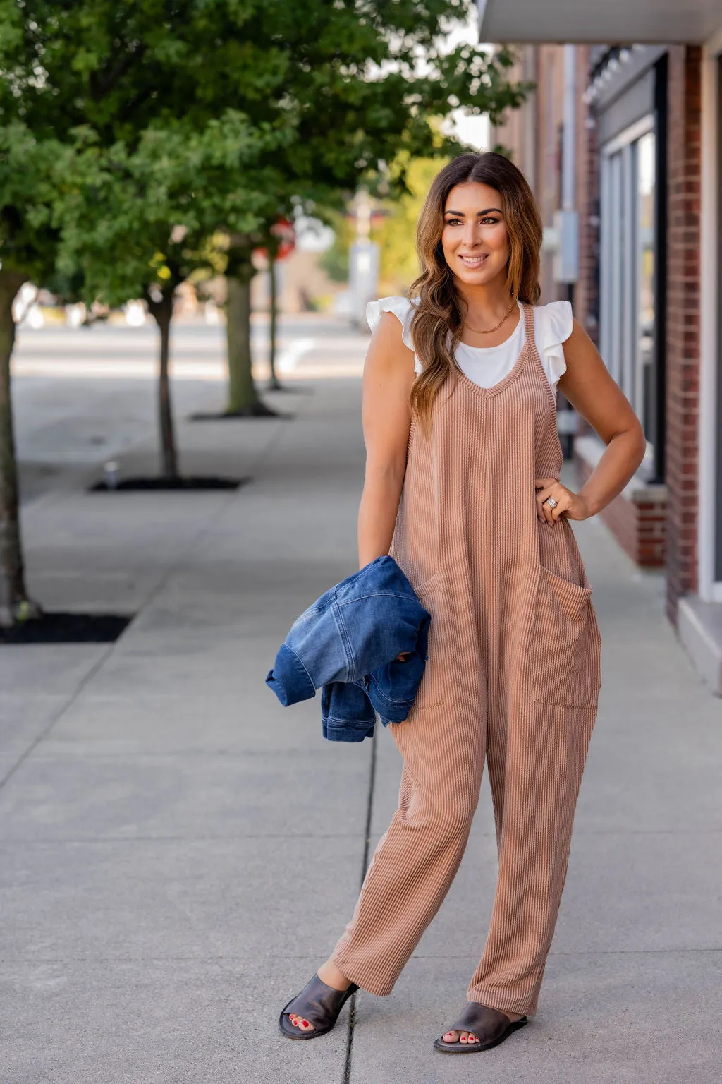 Heavily Ribbed Two Pocket Tank Jumpsuit