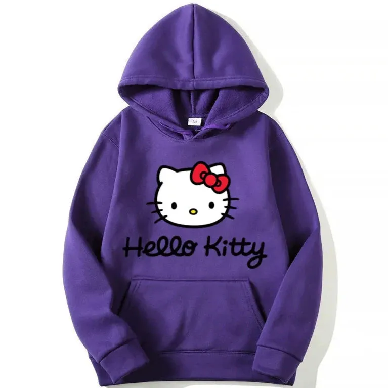 Hello Kitty Hoodie - Unisex Kawaii Oversized Pullover for Women and Men, Perfect for Spring and Fall