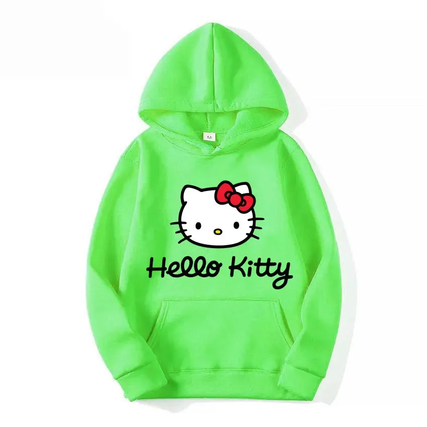 Hello Kitty Hoodie - Unisex Kawaii Oversized Pullover for Women and Men, Perfect for Spring and Fall