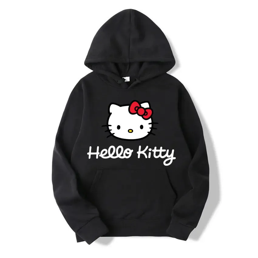 Hello Kitty Hoodie - Unisex Kawaii Oversized Pullover for Women and Men, Perfect for Spring and Fall